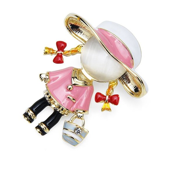 18K Gold Opal Carry Bag Girl Brooch - Picture 7 of 8